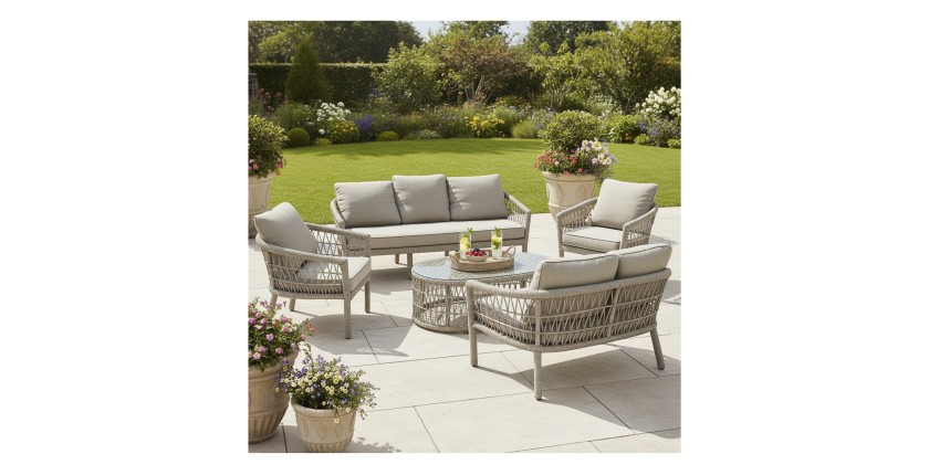 Salon de jardin 7 places CLASSICA aluminium gris avec rotin et table basse