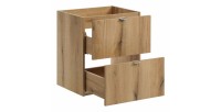 Set bagno VANO effetto quercia e nero 140cm: mobiletto sottolavabo con cassetti e cesto per la biancheria + piano per lavabo