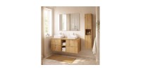Set VANO effetto rovere 150cm: mobili sotto lavabo con cassetti e nicchie + piano per lavabo + lavabi da appoggio + colonna