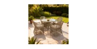 Salon de jardin 4 places MARVENA avec 4 fauteuils et table ronde beige