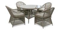 Salon de jardin 4 places MARVENA avec 4 fauteuils et table ronde beige