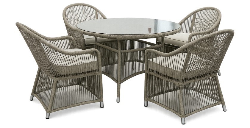 Salon de jardin 4 places MARVENA avec 4 fauteuils et table ronde beige