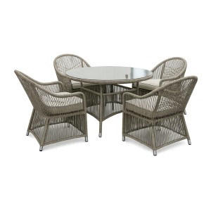 Salon de jardin 4 places MARVENA avec 4 fauteuils et table ronde beige