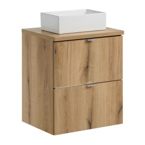 Ensemble VANO chêne 50cm : meuble sous vasque à tiroirs, plan pour vasque et vasque à poser