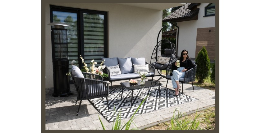 Salon de jardin 4 places STRAPA anthracite avec corde tressée et table basse