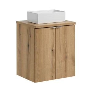 Ensemble VANO 50cm chêne : meuble sous vasque à placards, plan pour vasque et vasque à poser