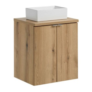 Ensemble VANO 50cm chêne : meuble sous vasque à placards, plan pour vasque et vasque à poser