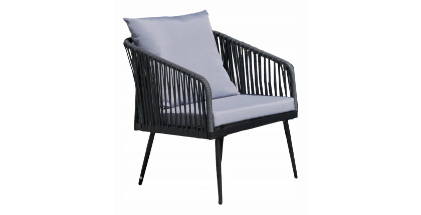 Salon de jardin 4 places STRAPA anthracite avec corde tressée et table basse