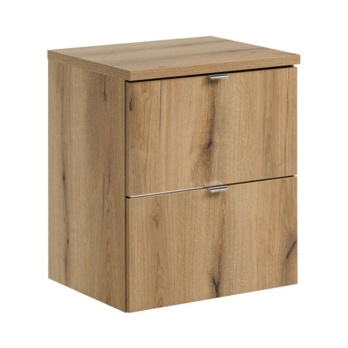 Conjunto de baño suspendido VANO acabado en roble 50cm: mueble bajo lavabo con cajones + encimera para lavabo