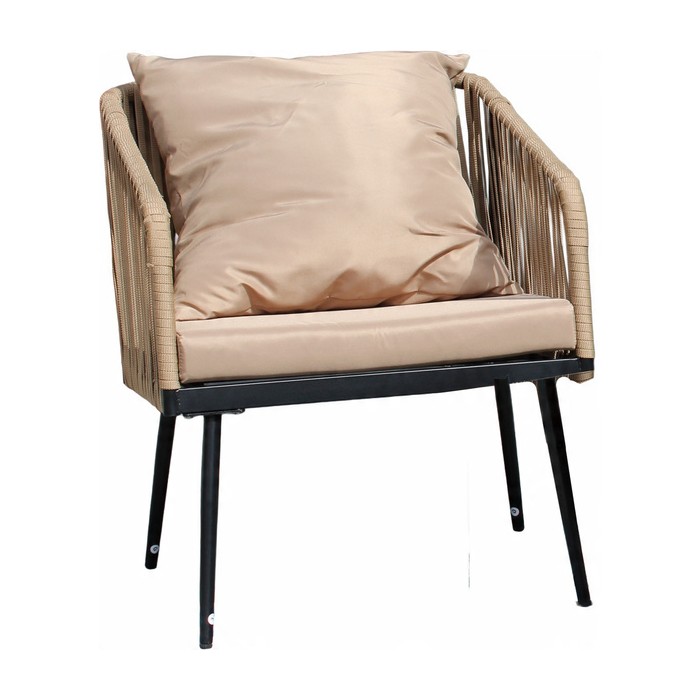 Salon de jardin 4 places STRAPA beige avec corde tressée et table basse
