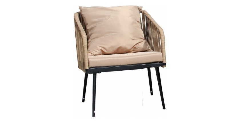 Salon de jardin 4 places STRAPA beige avec corde tressée et table basse