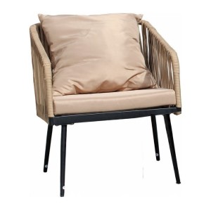 Salon de jardin 4 places STRAPA beige avec corde tressée et table basse