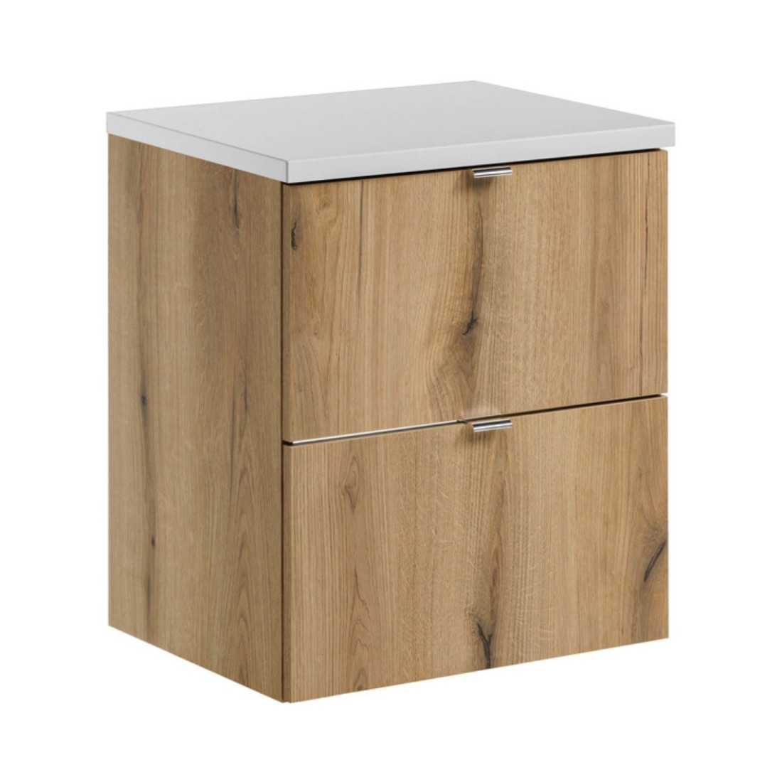 Ensemble VANO chêne et blanc 50cm : meuble sous vasque à tiroirs et plan pour vasque blanc