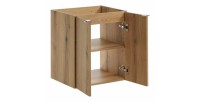 Meuble sous vasque à placards aspect chêne foncé VANO 50cm ouvert
