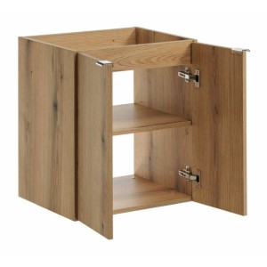 Meuble sous vasque à placards aspect chêne foncé VANO 50cm ouvert