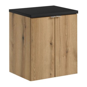 Ensemble VANO chêne et noir 50cm : meuble sous vasque à placards et plan pour vasque noir