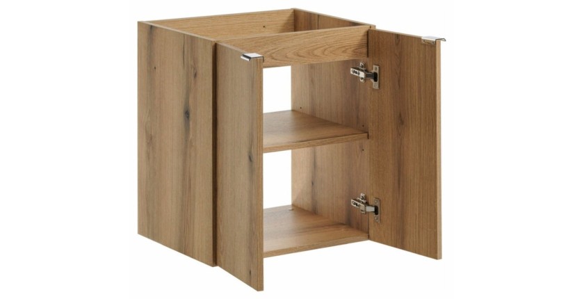 Meuble sous vasque à placards aspect chêne foncé VANO 50cm ouvert