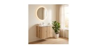 Ensemble VANO chêne et blanc 50cm : meuble sous vasque à placards et vasque encastrée mis en situation