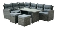 Salon de jardin ASTORIA 9 places gris foncé avec canapé d’angle, poufs et table