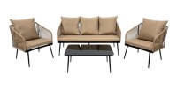 Salon de jardin 4 places STRAPA beige avec corde tressée et table basse