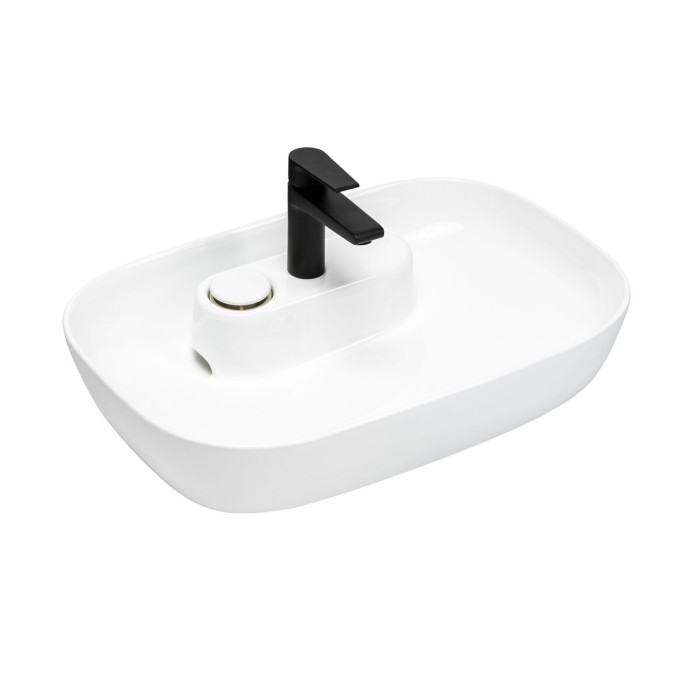 Lavabo da appoggio ovale 60x41 cm in ceramica bianca lucida