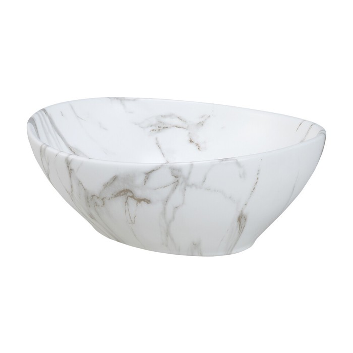 Lavabo sobre encimera ovalado 41x33 cm en cerámica blanca efecto mármol