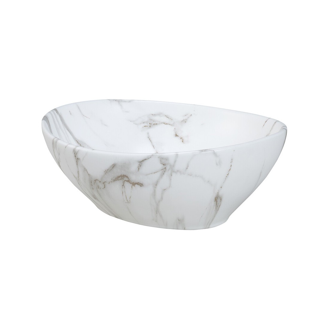 Vasque à poser ovale 41x33 cm en céramique blanche effet marbre