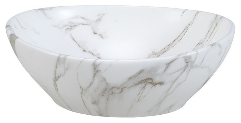 Vasque à poser ovale 41x33 cm en céramique blanche effet marbre