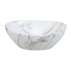 Vasque à poser ovale 41x33 cm en céramique blanche effet marbre
