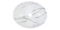 Vasque à poser ovale 41x33 cm en céramique blanche effet marbre