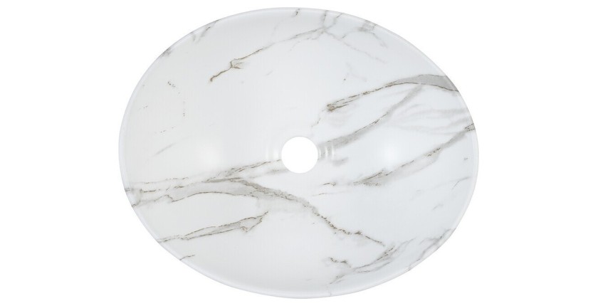 Vasque à poser ovale 41x33 cm en céramique blanche effet marbre