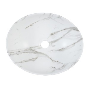Vasque à poser ovale 41x33 cm en céramique blanche effet marbre