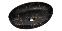 Vasque à poser ovale 52x39,5 cm noir et doré effet marbre en céramique