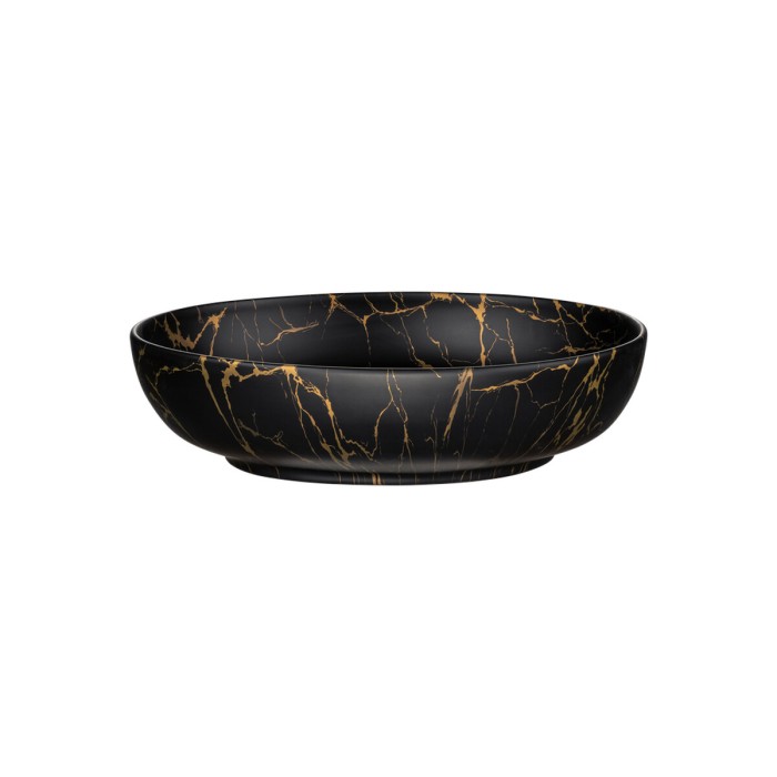 Lavabo da appoggio ovale 52x39,5 cm nero e dorato effetto marmo in ceramica