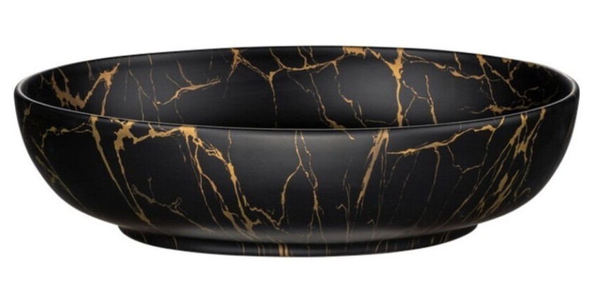 Vasque à poser ovale 52x39,5 cm noir et doré effet marbre en céramique