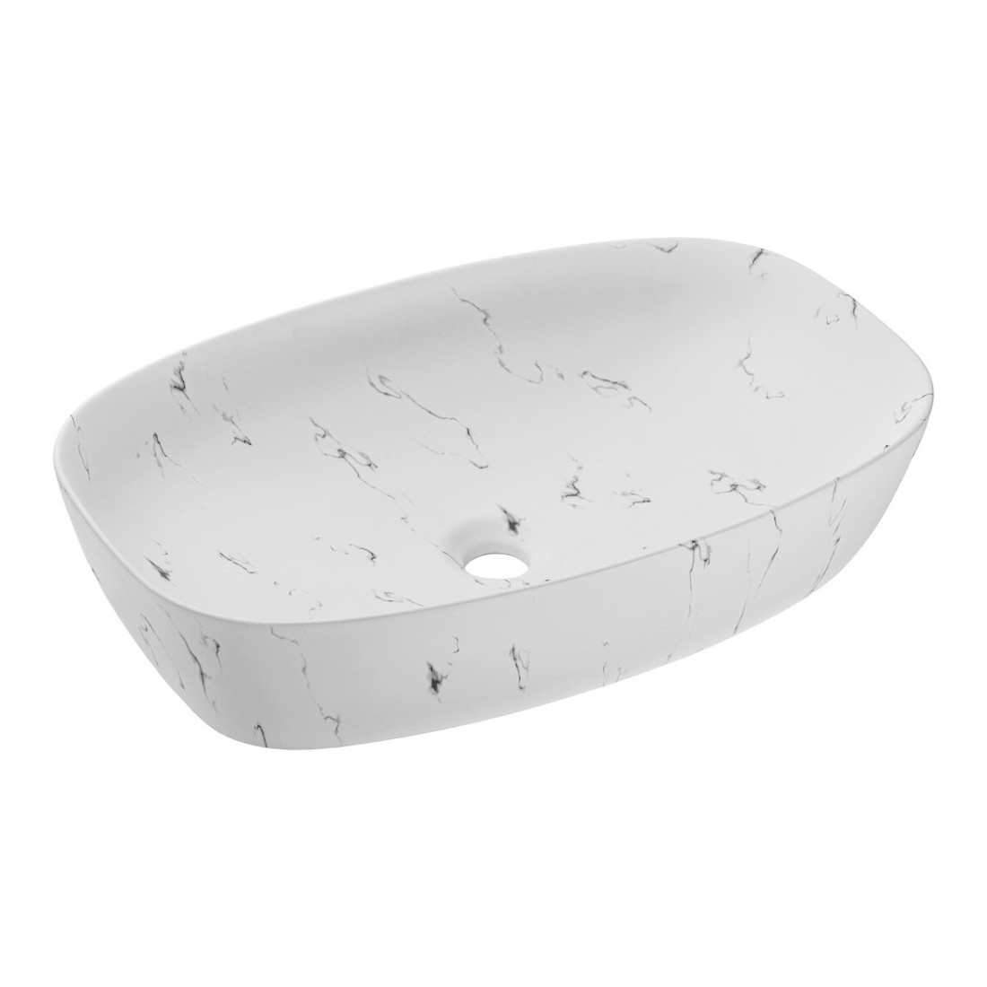 Vasque à poser ovale 60x30 cm blanc effet marbre en céramique mate