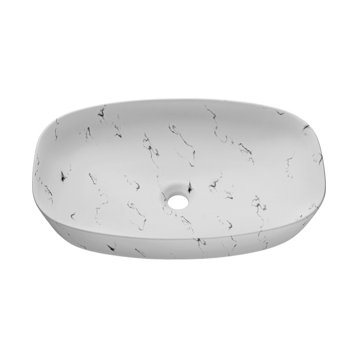 Lavabo da appoggio ovale 60x30 cm bianco effetto marmo in ceramica opaca