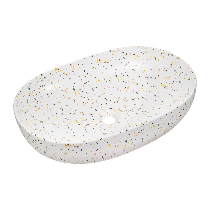 Vasque à poser ovale 60x41,5 cm blanc moucheté multicolore en céramique mate