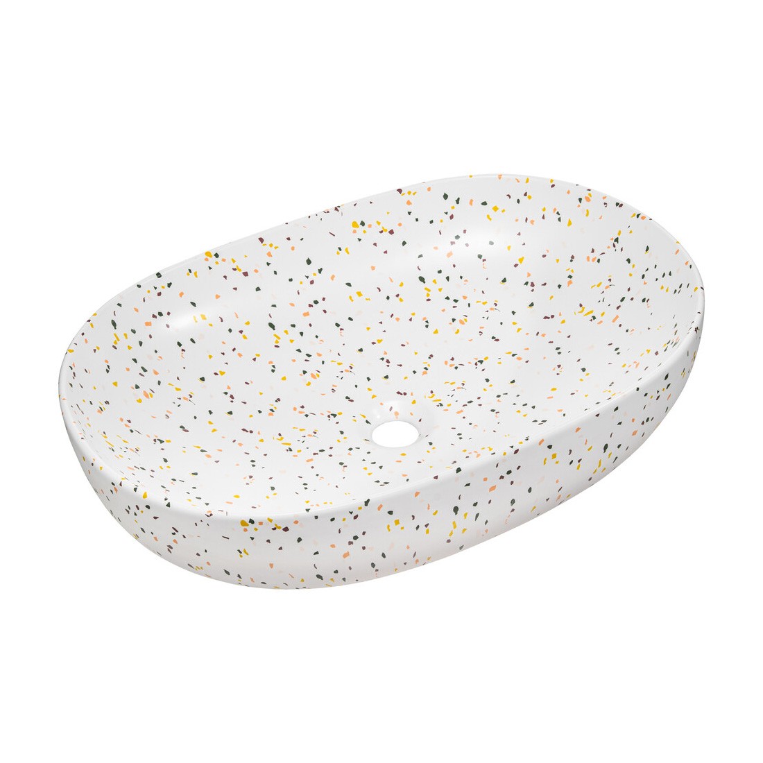 Vasque à poser ovale 60x41,5 cm blanc moucheté multicolore en céramique mate