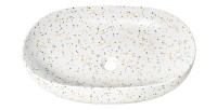 Vasque à poser ovale 60x41,5 cm blanc moucheté multicolore en céramique mate