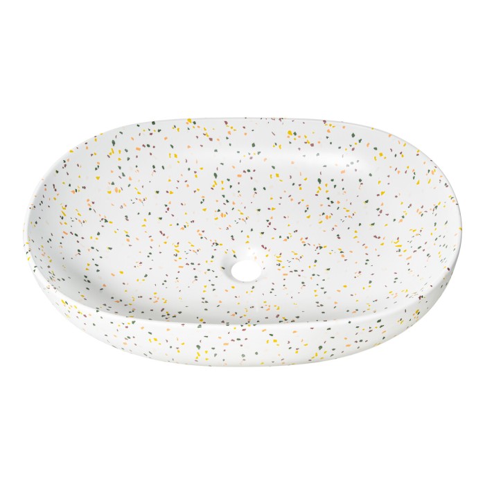 Lavabo da appoggio ovale 60x41,5 cm bianco maculato multicolore in ceramica opaca