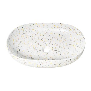 Vasque à poser ovale 60x41,5 cm blanc moucheté multicolore en céramique mate