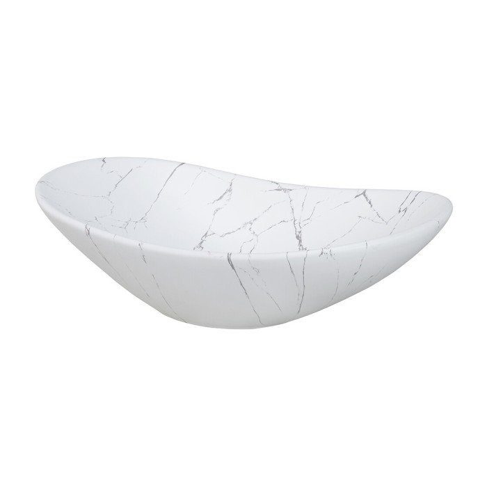 Lavabo da appoggio ovale 61,5x36 cm bianco effetto marmo in ceramica opaca