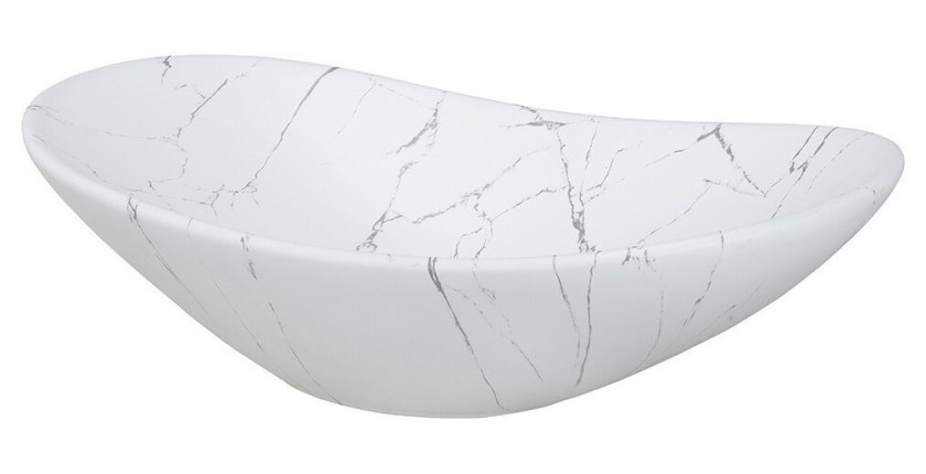 Vasque à poser ovale 61,5x36 cm blanc effet marbre en céramique mate
