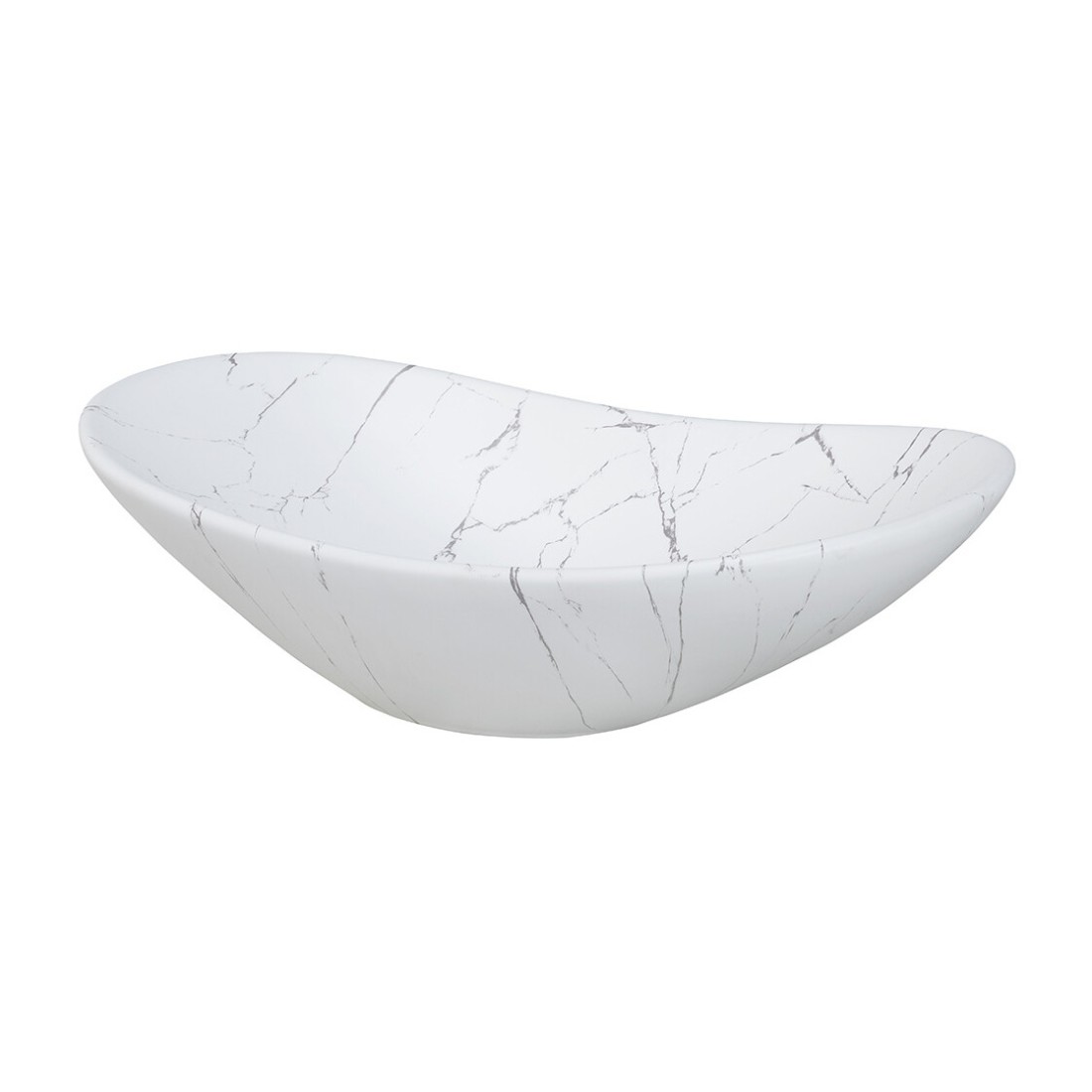 Vasque à poser ovale 61,5x36 cm blanc effet marbre en céramique mate
