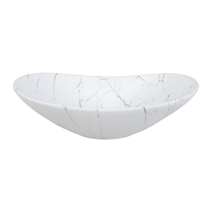 Lavabo da appoggio ovale 61,5x36 cm bianco effetto marmo in ceramica opaca