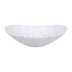 Vasque à poser ovale 61,5x36 cm blanc effet marbre en céramique mate