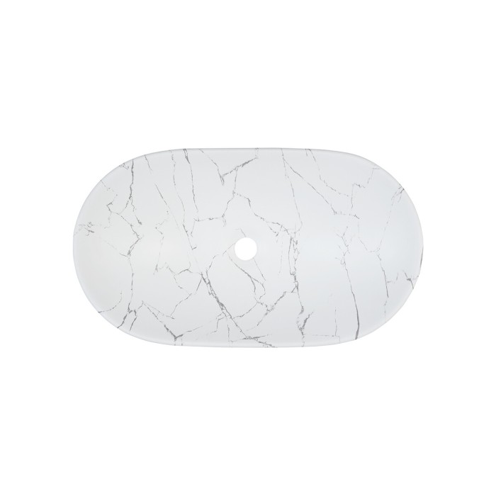 Lavabo da appoggio ovale 61,5x36 cm bianco effetto marmo in ceramica opaca