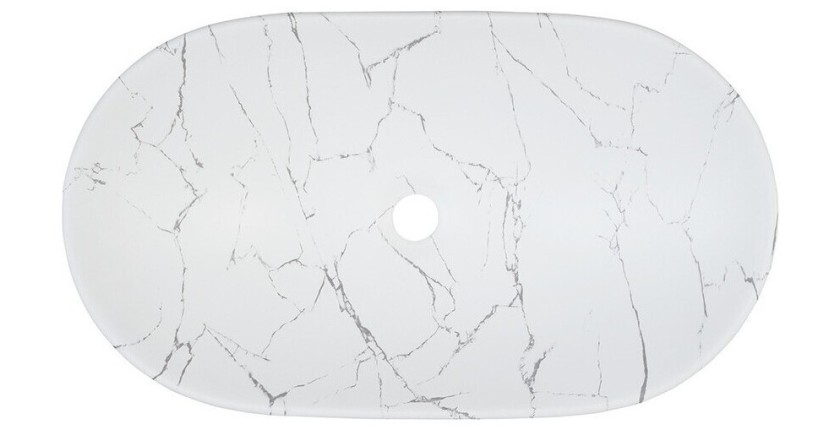 Vasque à poser ovale 61,5x36 cm blanc effet marbre en céramique mate