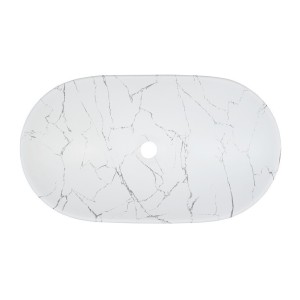 Vasque à poser ovale 61,5x36 cm blanc effet marbre en céramique mate